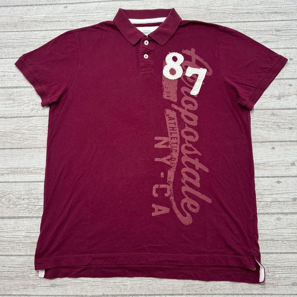 Y2K Aeropostale Polo Shirt Men's 2XL Burgundy Pique Short Sleeve Cotton Athletic